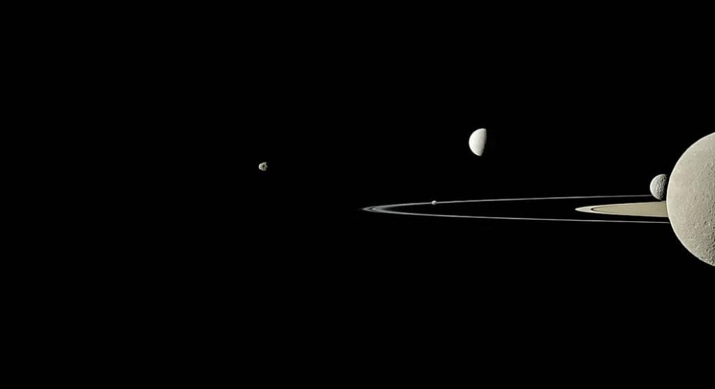 सभी अमावस्याएं अनियमित चंद्रमाओं की श्रेणी में हैं, जिनके बारे में माना जाता है कि शुरू में उनके मेजबान ग्रह ने बहुत पहले कब्जा कर लिया था।  अनियमित चंद्रमा अपनी कक्षाओं के झुकाव के आधार पर कक्षीय समूहों में एक साथ टकराते हैं।  सैटर्नियन प्रणाली में तीन समूह हैं: इनुइट, गैलिक और सबसे लोकप्रिय एक, नॉर्स।  सभी नए चंद्रमा तीन ज्ञात समूहों में से एक में आते हैं, नॉर्स समूह फिर से नए चंद्रमाओं में सबसे अधिक आबादी वाला है।  फोटोः नासा/जेपीएल-कालटेक/अंतरिक्ष विज्ञान संस्थान